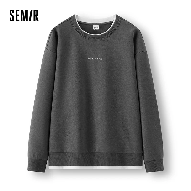 Semir Men Fleece Sweatshirt Color Block Layered Look Crew Neck Loose Fit Modern Style 2026 New Winter Daily Wear