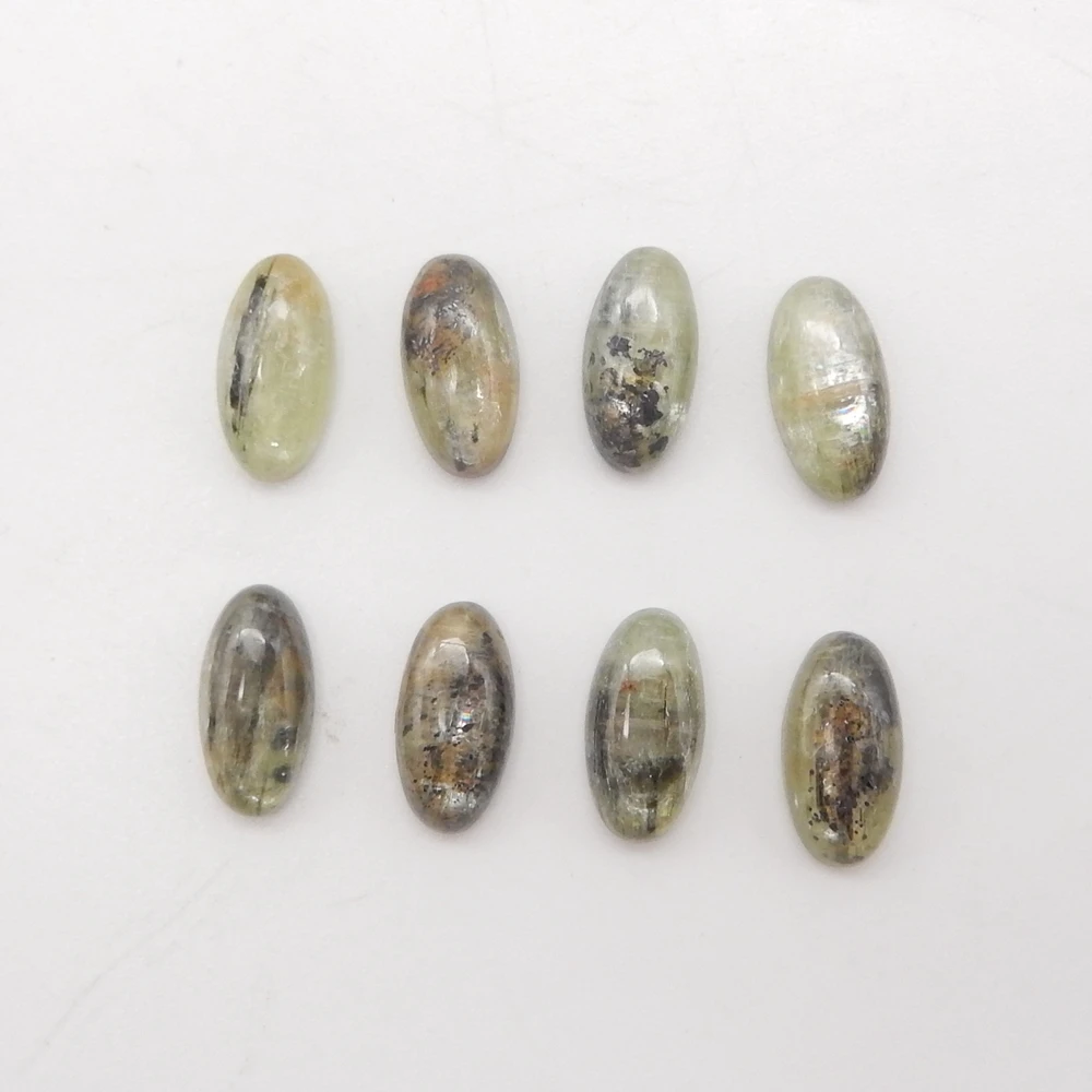 8PCS Natural Green Kyanite 12x6x4mm Cabochon Lots , Oval Flat Back Cabochons, Gemstone Cabochons