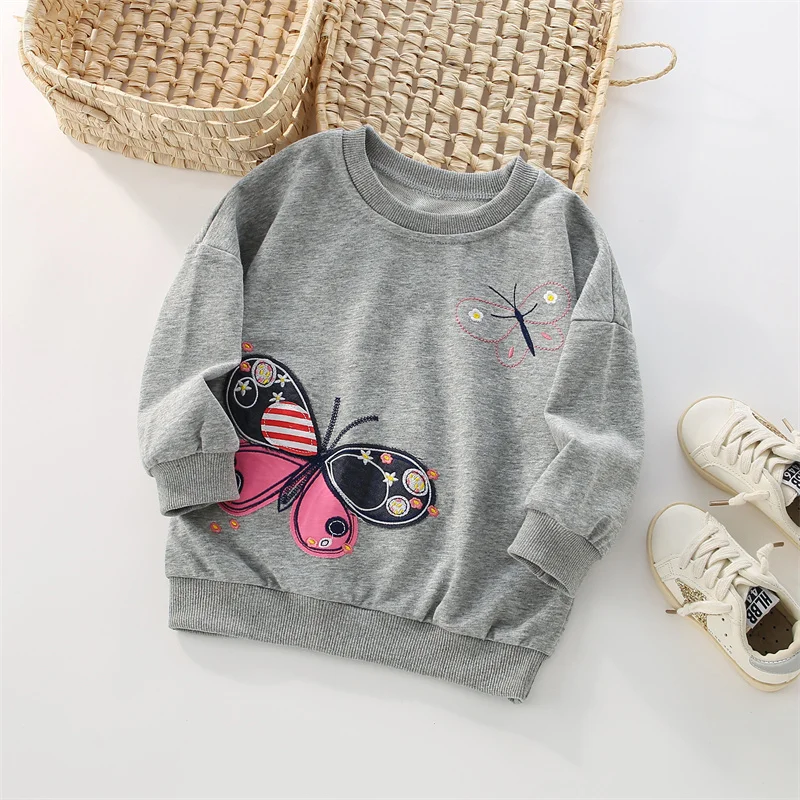 Jumping Meters Modische Mädchen-Sweatshirts mit Schmetterlingsmotiv für Kleinkinder, Kinderkleidung, Herbst, Frühling, Sport, Baby-Kapuzenshirts, Kleidung, Hemden – Detail 3