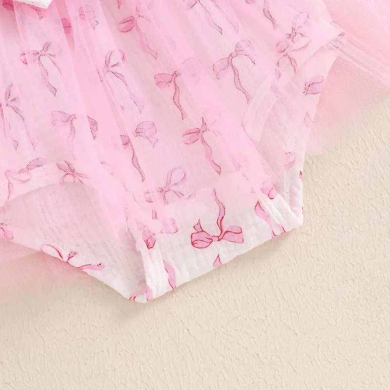 Baby Girl Bodysuit Bow Long Sleeve Crew Neck Tulle Skirt Hem Jumpsuit Headband Newborn Spring Autumn Clothes 0 to 18 Months