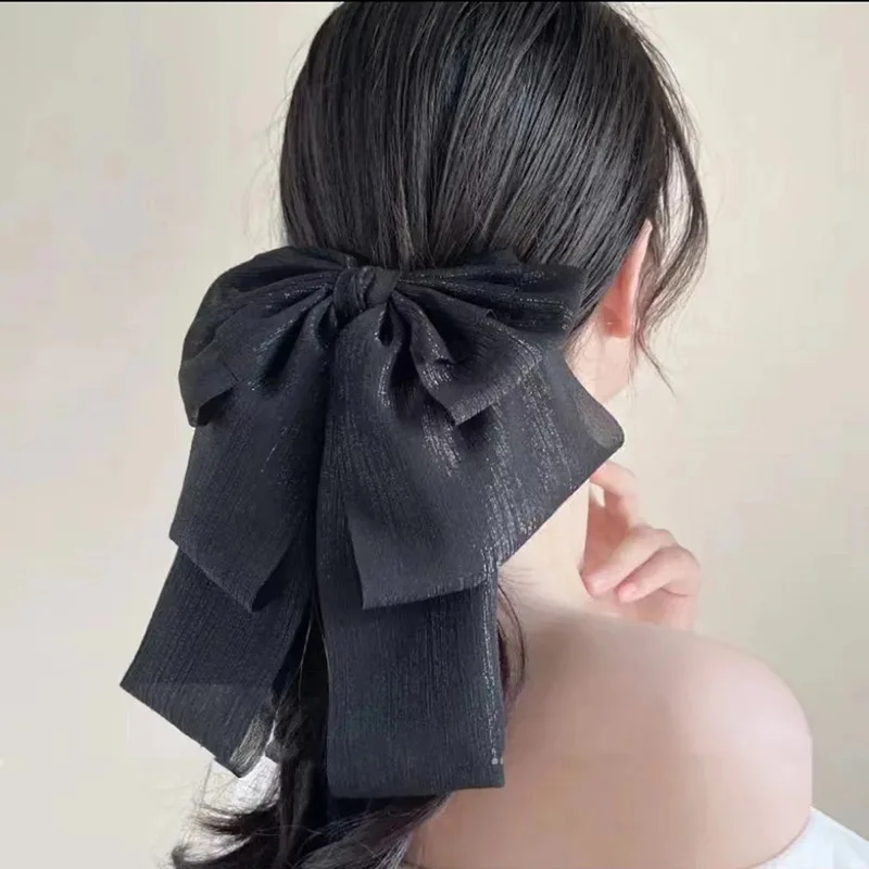 Nowa spinka do włosów French Vintage Black Mesh Fluttering Ribbon Grab Clip Gentle Simple Daily Oversized Double Bow Hair Clip Women