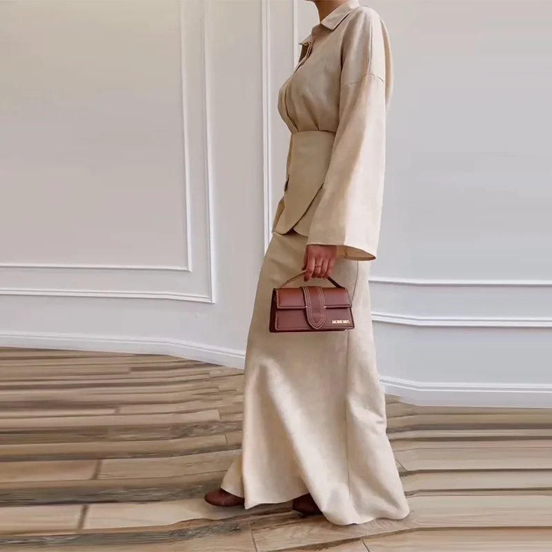 2025 Autumn Women's Temperament Fashion Lapel Long Sleeve Slim Dress Three-piece Suit