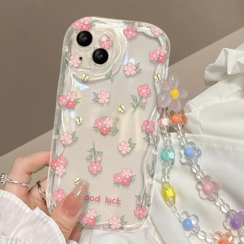 Etui ze smyczą Flower Chain Strap do Samsung Galaxy A34 A55 A35 5G S24 Ultra S22 Plus A13 A54 A53 A52 Cover Soft Silicone Couqe