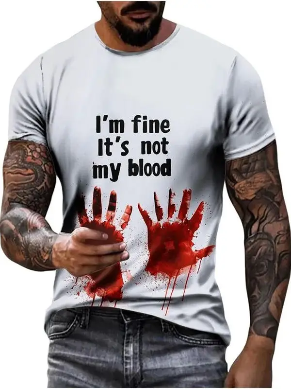 

Scary loween Print T-irt 'Im Fine Bloody Aphic' Casual Sle ort Sve Women's Top 00% Other Material Summer 2025