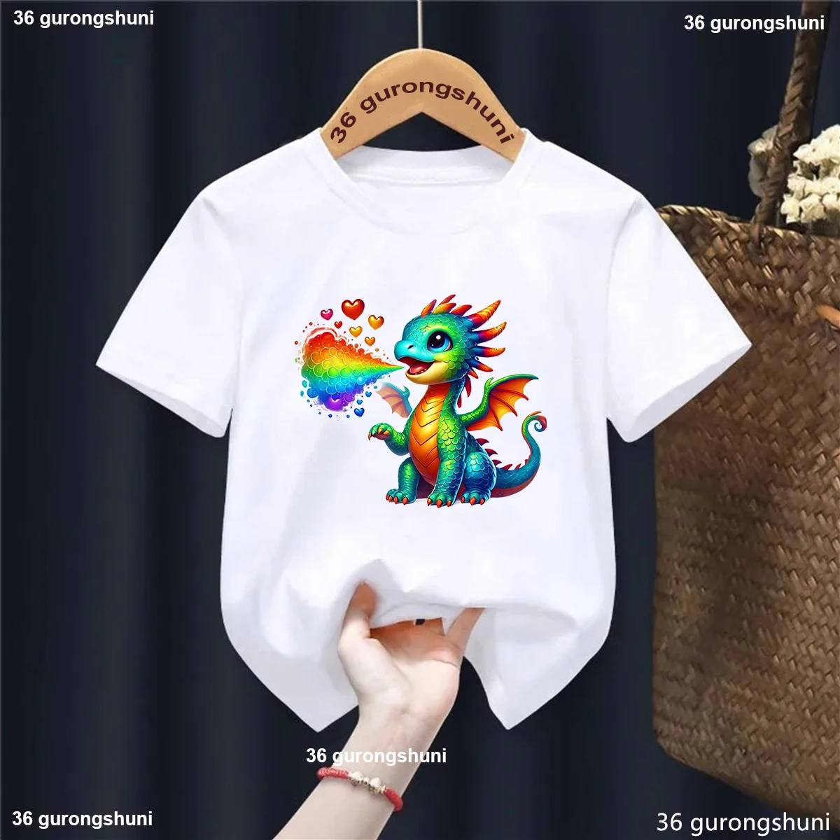 Funny Dinosaur Kids Clothes Rainbow Baby Dragon Spitfire Animal Printed T Shirt Girls/Boys White/Blue/Yellow T-Shirt Tops