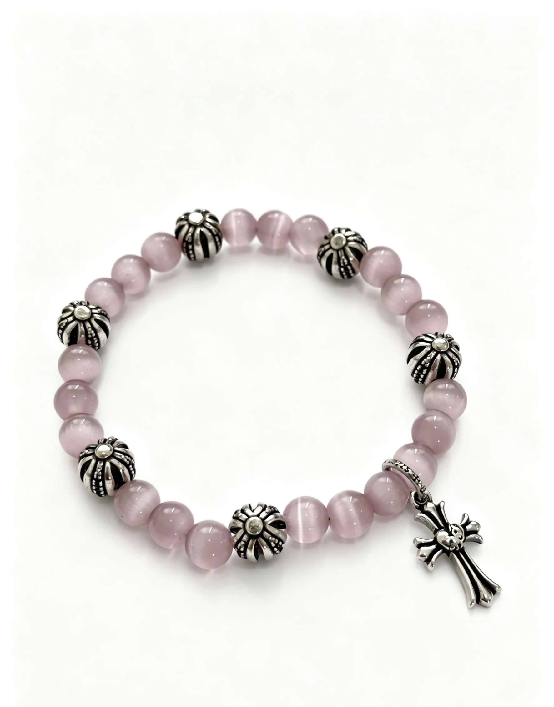 S925 sterling silver romantic cherry blossom powder retro old love cross girl elegant charm bracelet