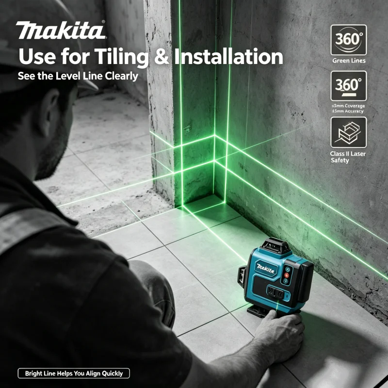 Makita Contractor Grade 4D Laser Level 16 Streaks 360° + 40V Substitute Battery with Overflow Guard for Renovation Tools