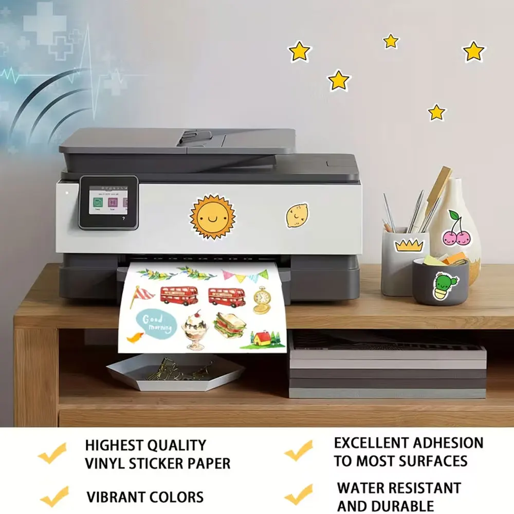 100 Sheets of A4 Printable Matte White Vinyl Paper, Compatible with Inkjet and Laser Printers, Self-Adhesive Paper.