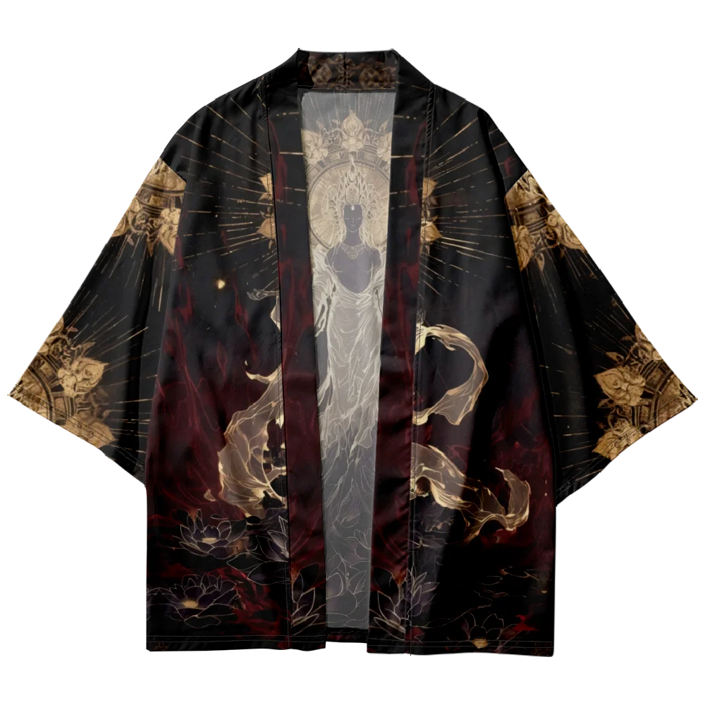 الاتجاه الجديد أزياء الرجال عارضة كيمونو البوذية الطباعة الرجال التقليدية كيمونو اليومية عارضة الرجال سترة #2