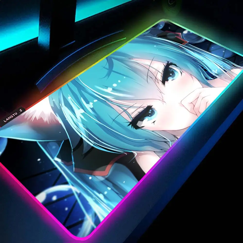 Games About H-Hatsune M-Miku MAISTO Mouse Pad RGB Large Gaming Mouse Pad Non-slip Rubber Base Keyboard Pad Extra Large Luminous