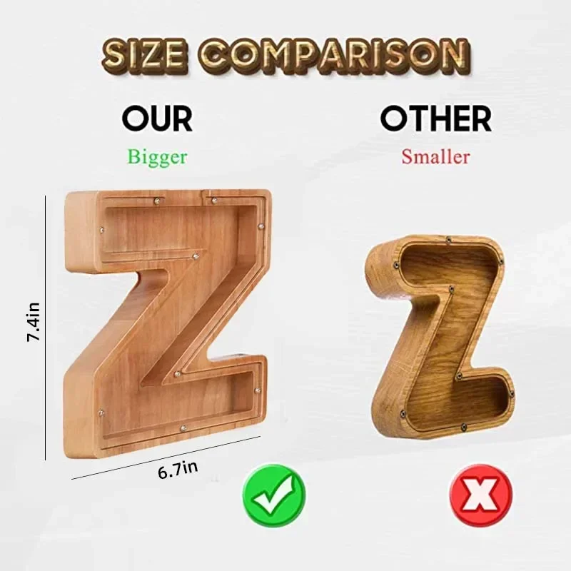 Afbeelding 6: Houten munt spaarpot zesentwintig brief spaarpot woondecoratie munt opbergdoos desktop decoratie ambachten Verjaardagscadeau