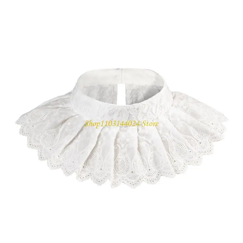 N5KE ลูกไม้ Ruffled Faux COLLAR ที่ถอดออกได้ Ruff COLLAR เครื่องแต่งกาย Props สำหรับธีมกิจกรรม