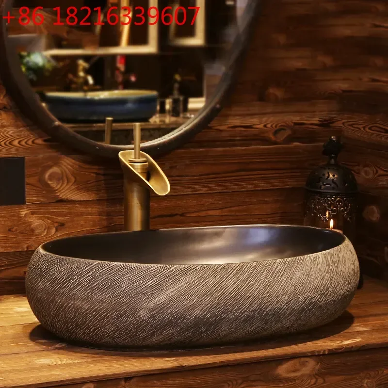 YAO Jingdezhen Ceramic Art Table Basin Chinese Creative Wash Basin Household Bathroom Retro Sink
