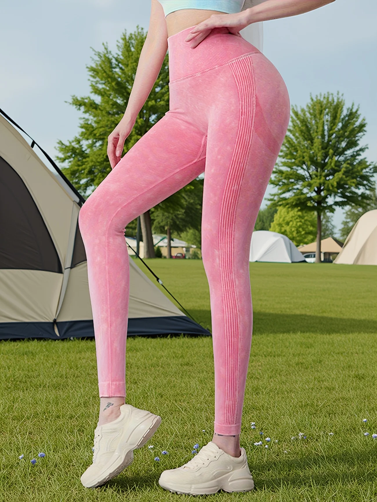 

Women's Tie-Dye Seamless Leggings - High-Rise Peach Lift, Matte Texture, Butt Lifting for Yoga Workout