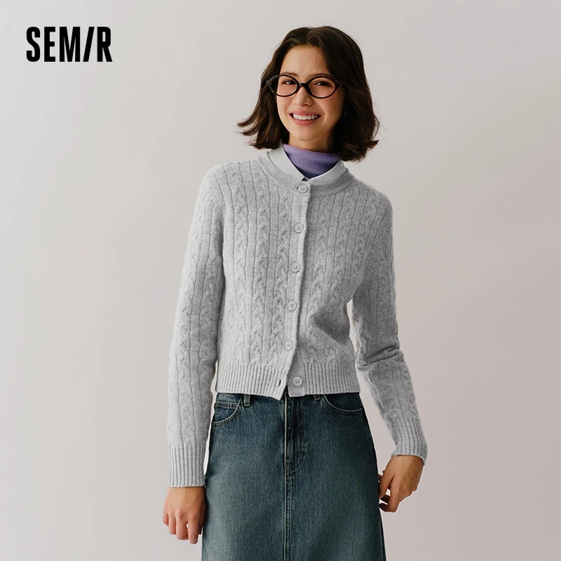 

Semir Knitted Cardigan Women Cable Knit 2024 New Winter Round Neck Clothing