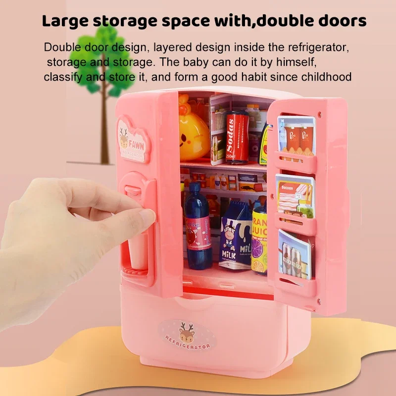 Simulation Mini Refrigerator Children Play House Kitchen Toys Set Double Door Refrigerator Household Appliances Education Game