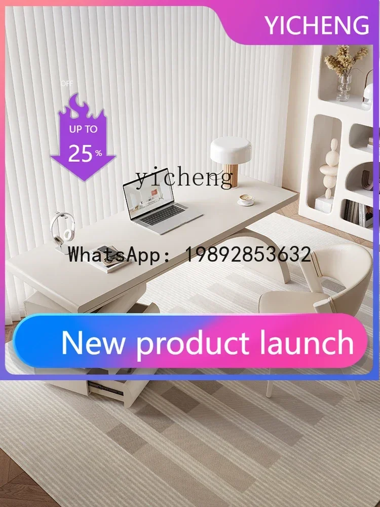 

cream wind solid wood desk light luxury modern small apartment home French special-shaped simple high-end computer desk