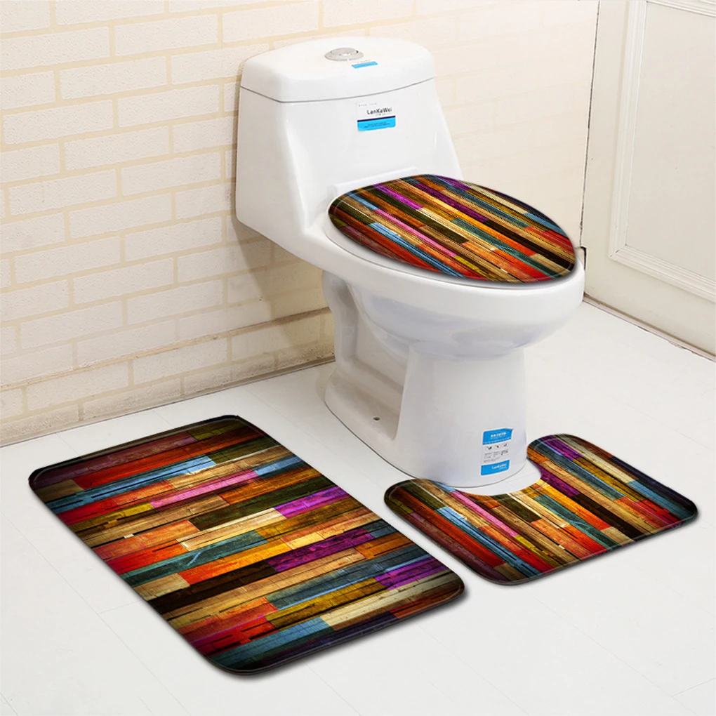 Polyester Trendy And Practical 3 Piece Fashion Bath Mat Set - Bathroom Decor Stable And Non Slide