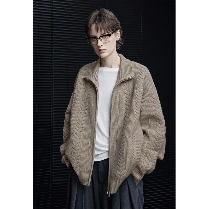 Oatmeal color loose cashmere sweater cardigan sweater new lazy wind high sense
