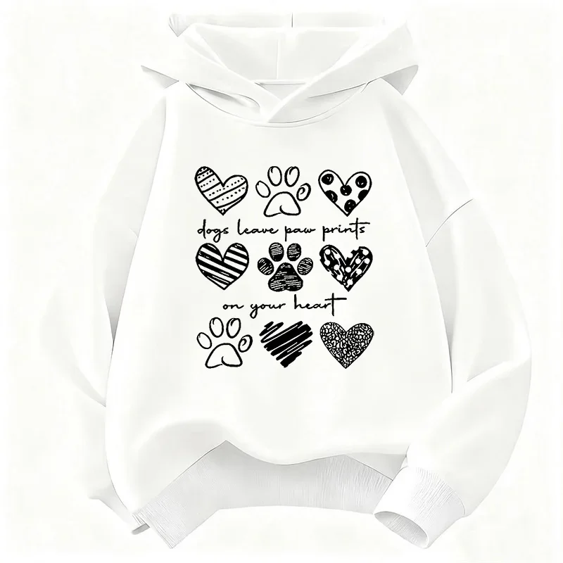 Cute Dog Paw with Love Heart Graphic Hoodie Kids Children's Sweatshirt Hoody for Boys Girls Kawaii Casual Hoodies