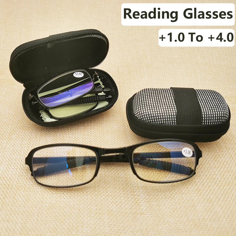 

Folding Reading Glasses with Box Vintage Men Women Square Frame Computer Eyeglasses Anti-radiation Presbyopia Eyewear Diopter