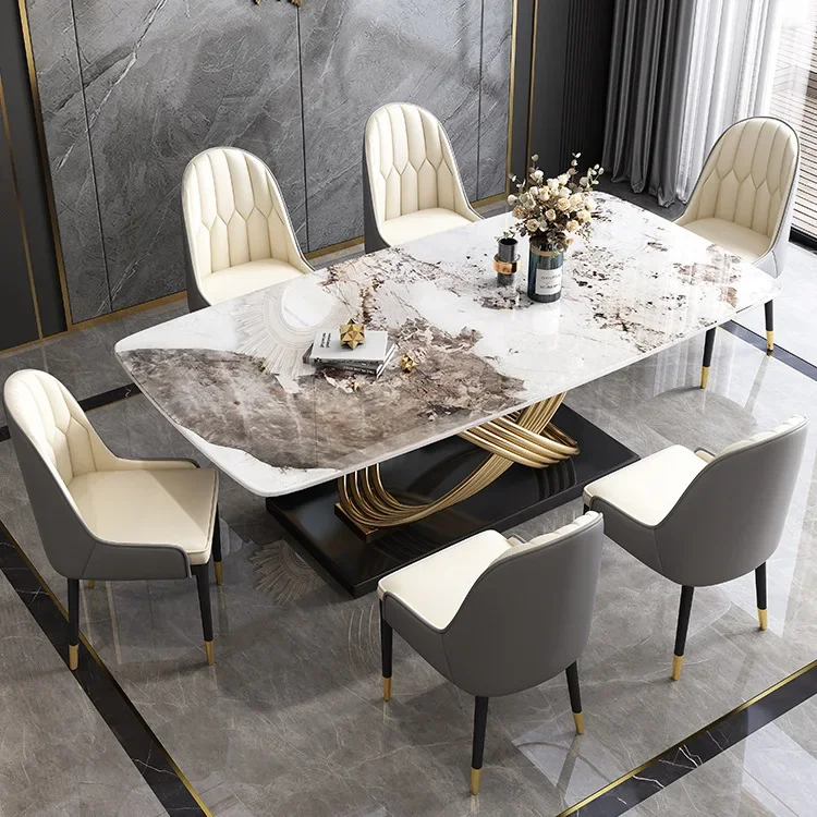 Modern, simple, light luxury, stainless steel, slate, dining table, rectangular, anti-scalding, household, dining table, hotel