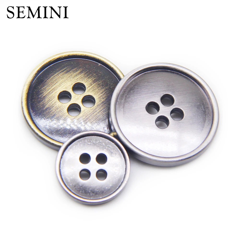 10pcs High Quality Metal Button 4 Holes Bronze Old Silver Retro Sewing Button For Jacket Seweat Overcoat Garment Accessories