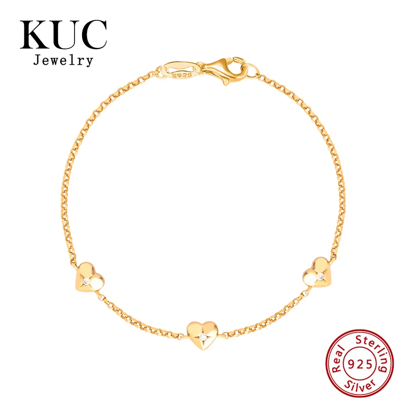 Exquisite Cute Gold Plated Designer Fine Jewelry 925 Sterling Silver Chic Stylish Heart Charm Zircon Girls Bracelet