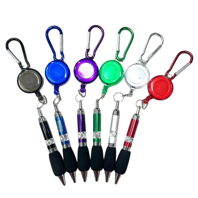 Metal Wire Drawing Pen Mini Drawstring Ballpoint Pens Hanging Rope Writing Pen Mountaineering Chain Keychain Outdoor Writing Pen