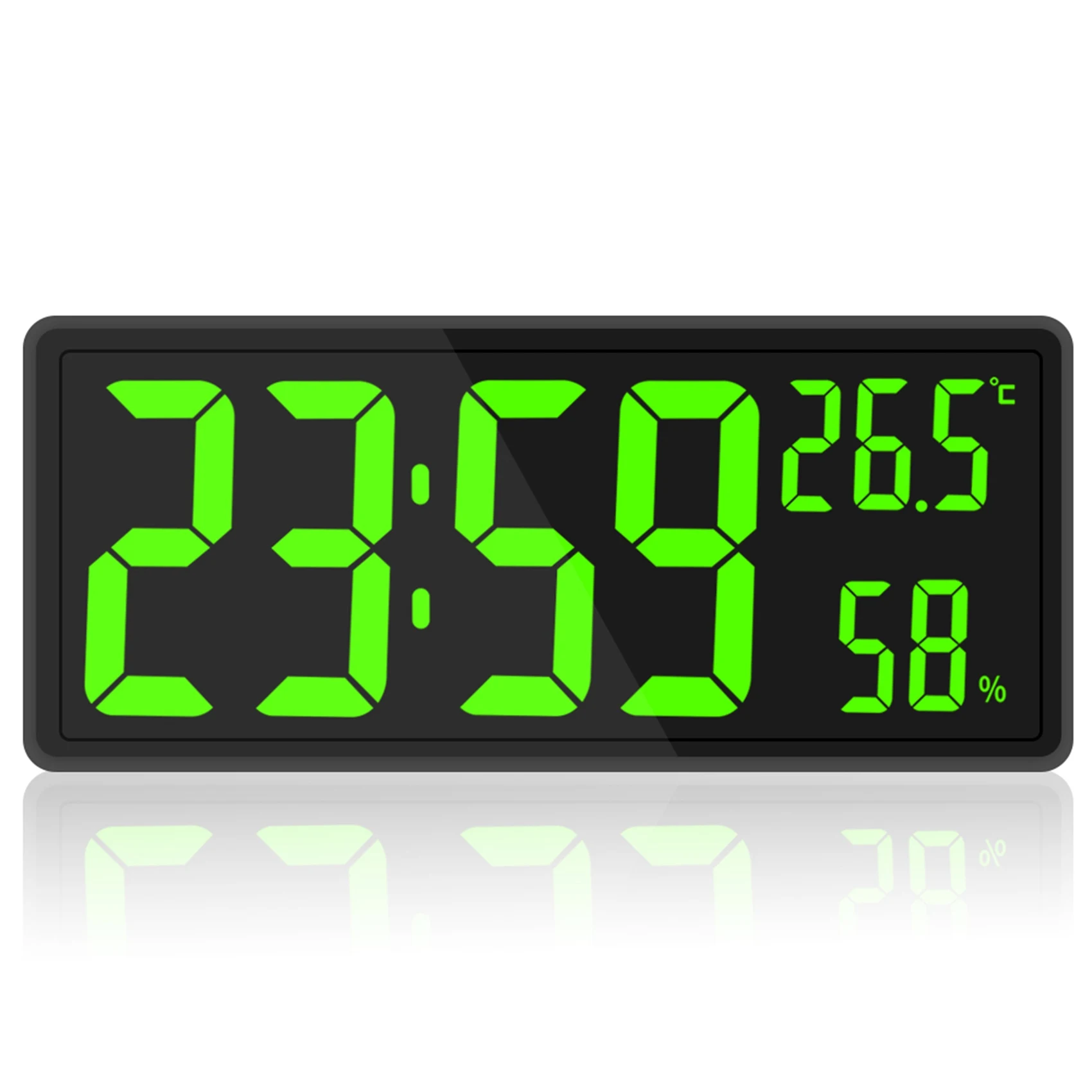 

LED Digital Wall Clock, Large Digits Display,Indoor Temperature&Humidity,for Farmhouse, Home,Classroom,Office Green