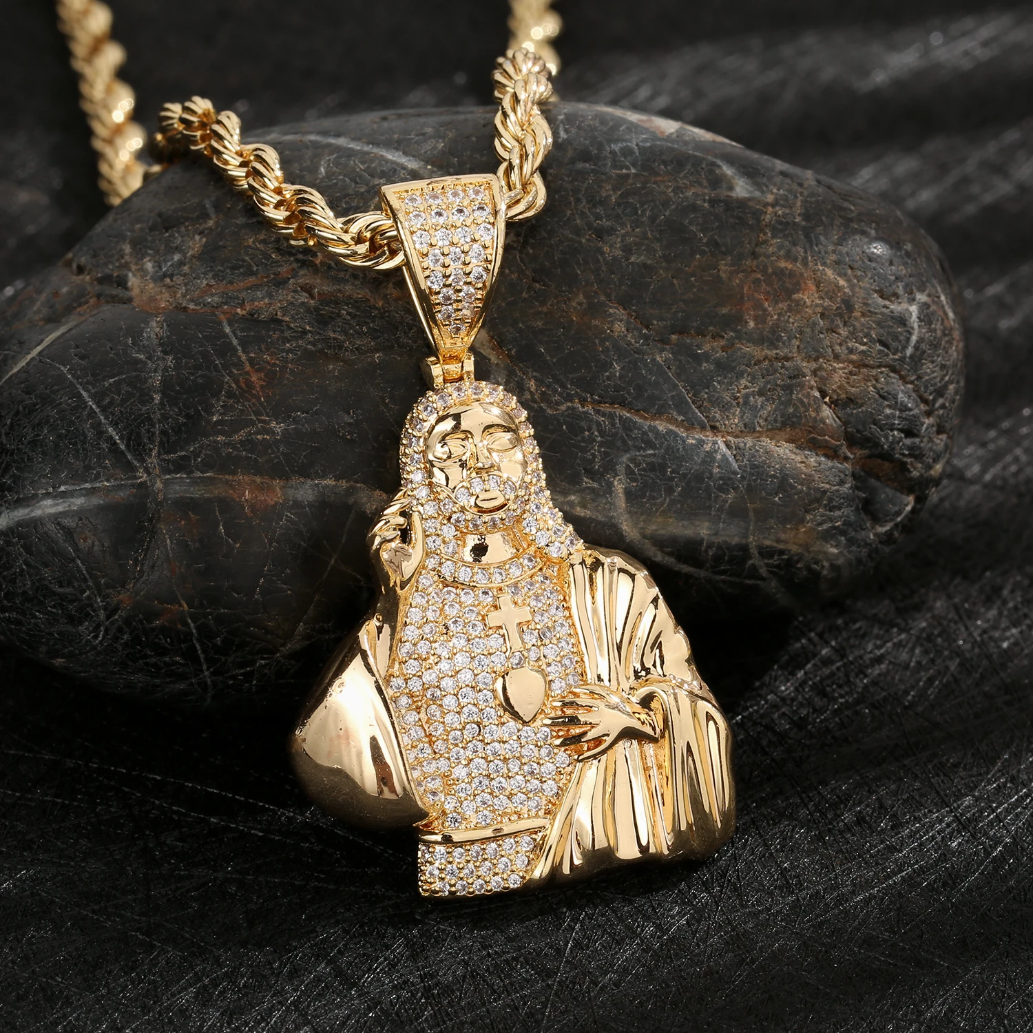 Catholic pendant for men 14k, 58mm x 36mm, 18.8g suitable for hip-hop singer style leader pendant