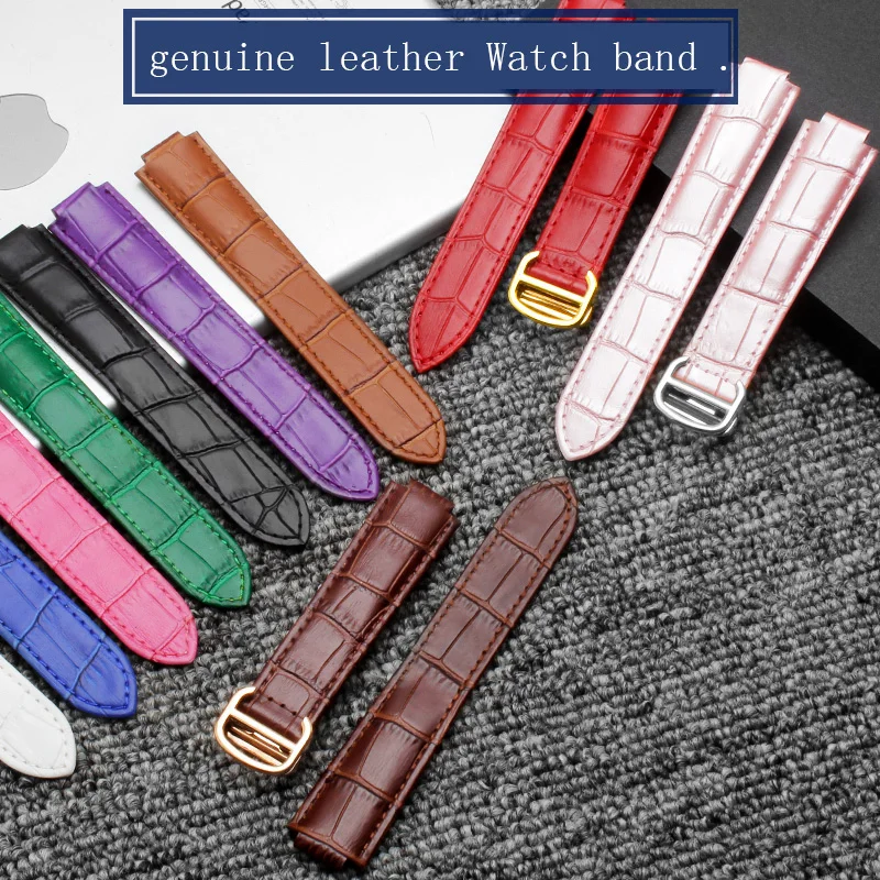 YOPO Genuine Leather Watchband Convex Mouth For Cartier Women's Men's Purple Pink Black Brown Blue Folding Buckle Bracelet