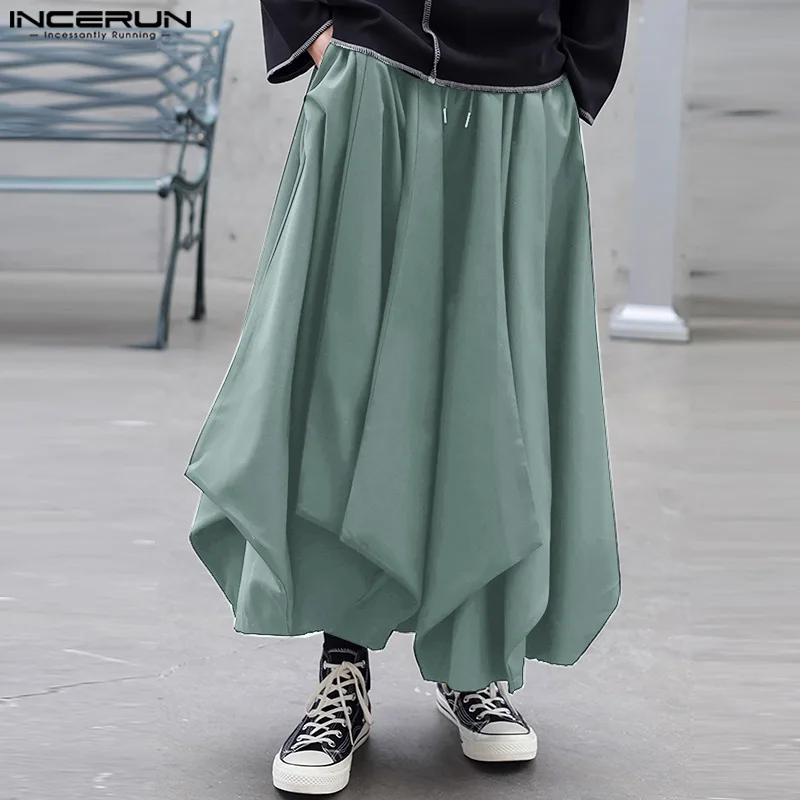 

INCERUN 2024 Korean Style Pantalons Men's Wide Leg Hem Design Long Pants Fashionable Streetwear Male Solid Loose Trousers S-5XL