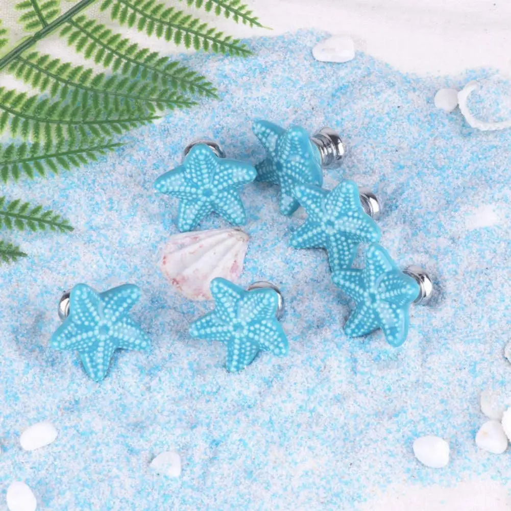 Starfish Ceramic Drawer Knobs Aqua Blue Dresser Pulls Handles for Nursery Cupboard Wardrobe Closet Decorative Door Knobs