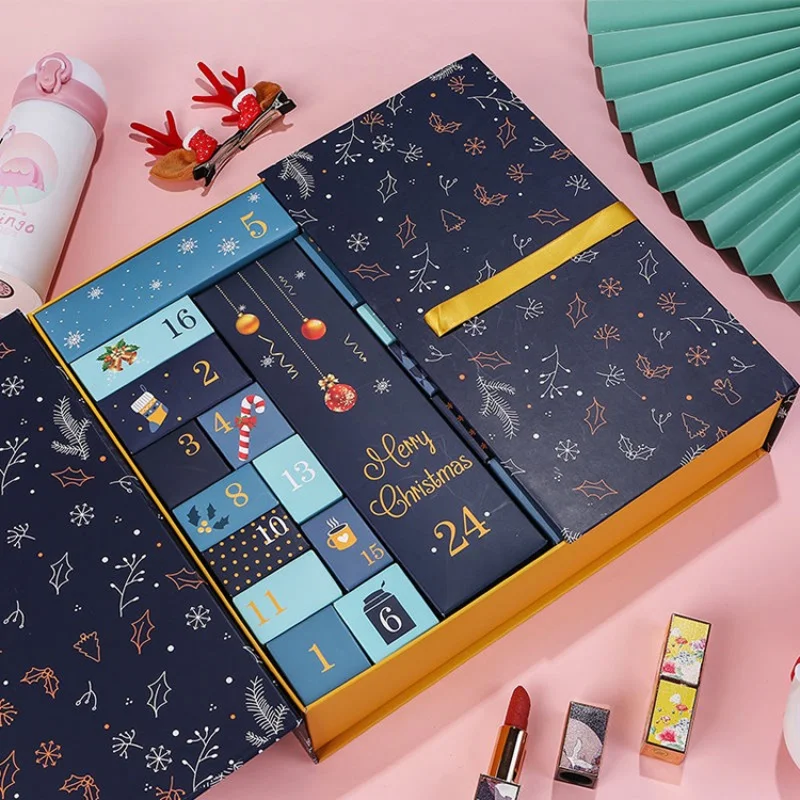 Caja de cartón personalizada, embalaje de Calendario de Adviento, lujo, vacío, 12 meses, cartón, juegos de maquillaje, cajón