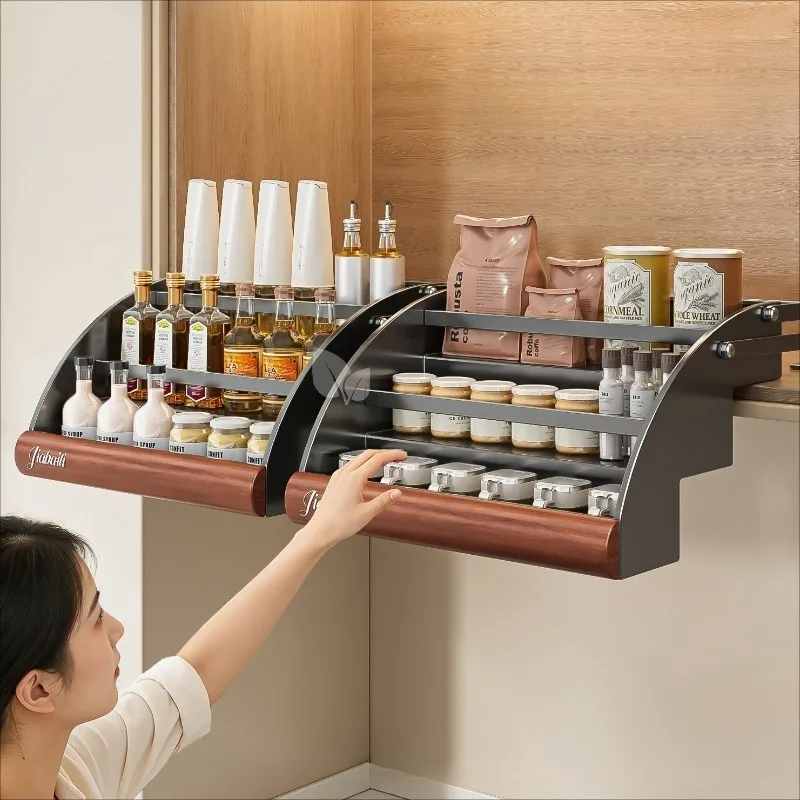 Retractable Kitchen Cabinet Storage Rack High Cabinet Seasoning Bottle Shelf 3Layer Spice Racks Kitchen Fixture Organizer Holder
