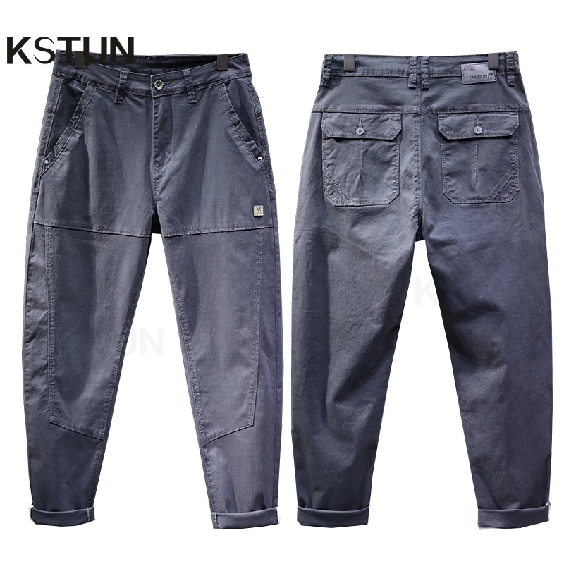 

Men's Harem Pants Loose Fit Tapered Baggy Pants Patched Fashion Pockets Men's Trousers Casual Streetwear Gray Stretch Oversized