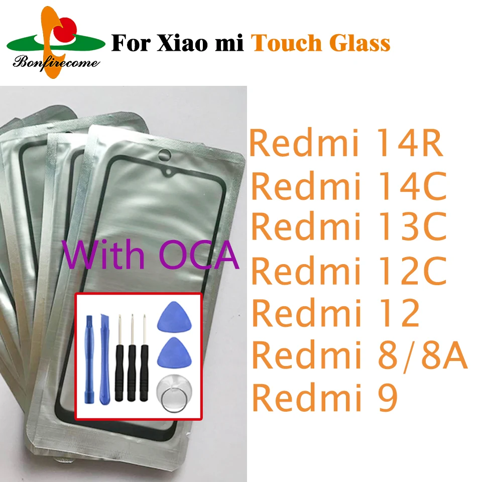 

With OCA Touch Screen LCD Front Outer Glass Lens For Xiaomi Redmi 14c 13C 12C 12 14R 8 8a 9 Replace Parts