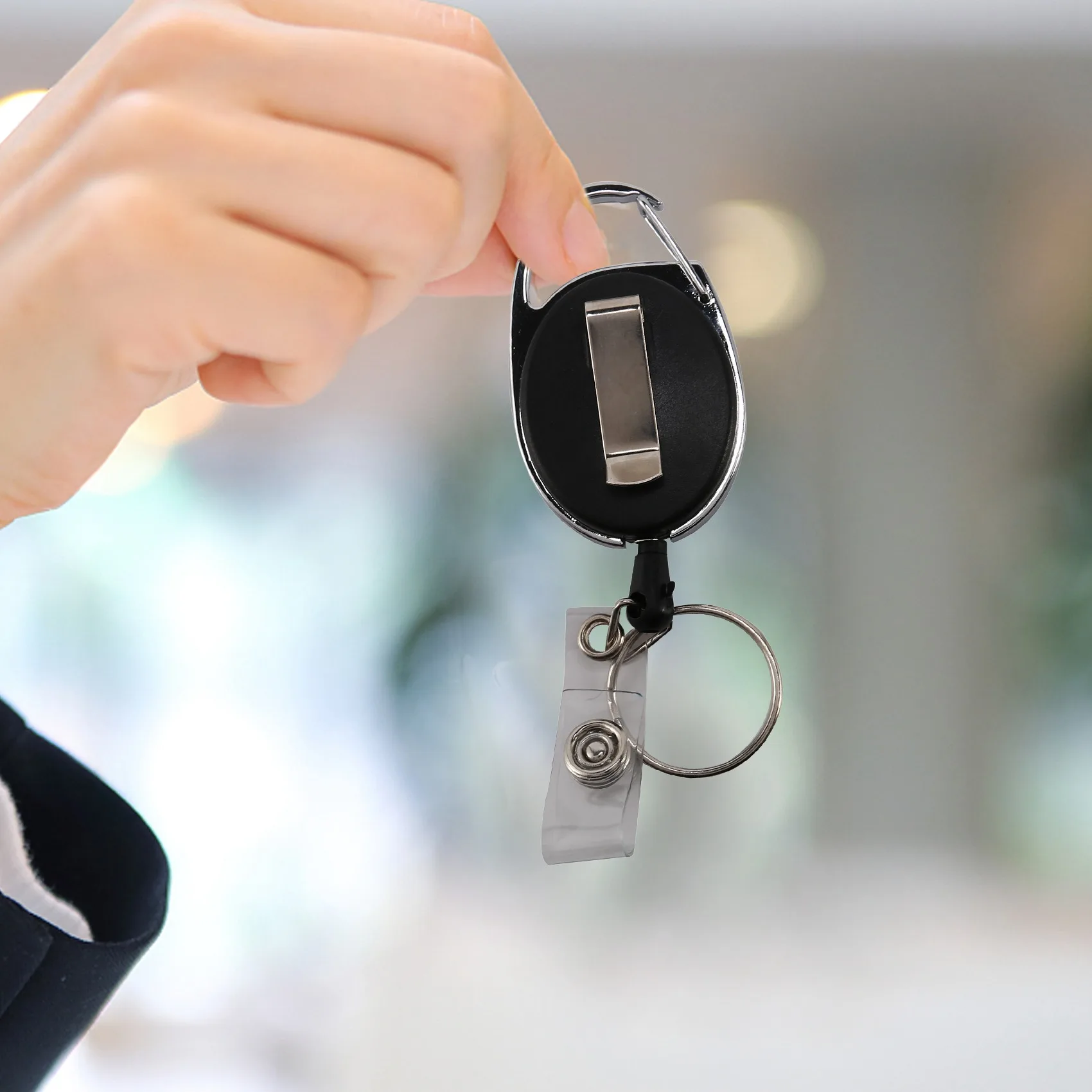 

Popular 2 Pcs Badge Tether With Clips Retractable Badge Reel Carabiner Reel Clip Card Holders For ID Card Key Badge Holder