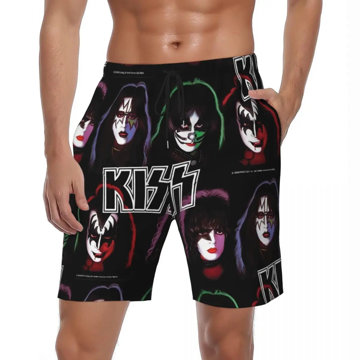 Summer Board Shorts Mens Kiss Band Group Surfing Rock Band Design Beach Short Pants Casual Comfortable Swimming Trunks Plus Size