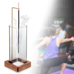 Incense Holder Aromatherapy Stand Upside Down Wooden for Sticks with Glass Collector Anti Ash Flying Censer Home Decor