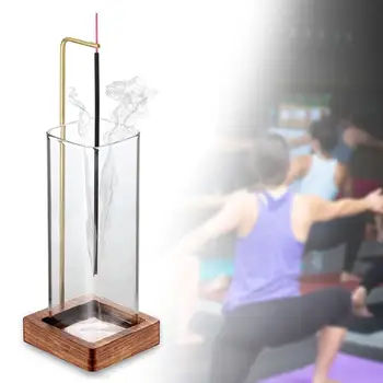 Räucherstäbchenhalter, Aromatherapie-Ständer, umgedrehtes Holz für Stäbchen mit Glaskollektor, Anti-Asche-fliegendes Räuchergefäß, Heimdekoration