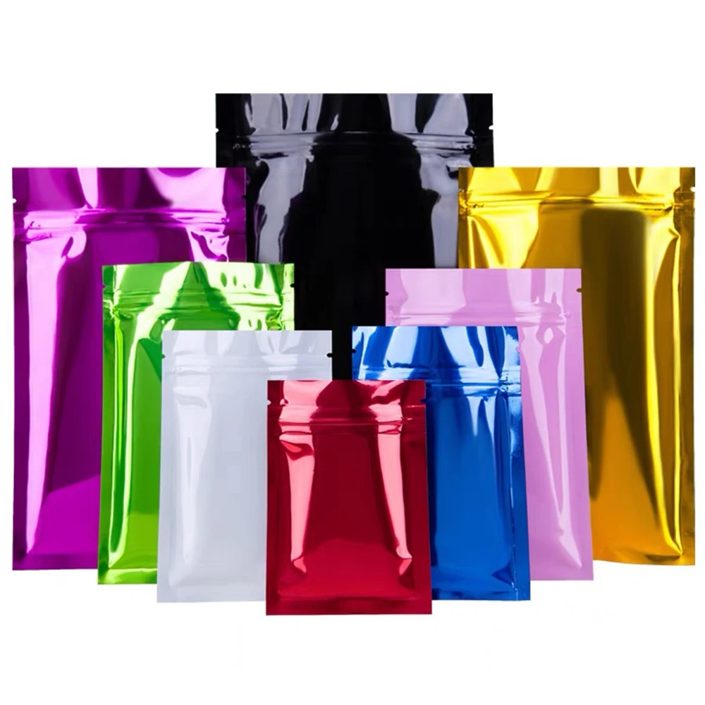 100 teile/los glänzende schwarze Aluminium folie Zip-Lock-Tasche selbst dichtende Tränen kerbe wieder versch ließbare flache Lebensmittel-Snack-Aufbewahrung verpackungs beutel – Detail 5