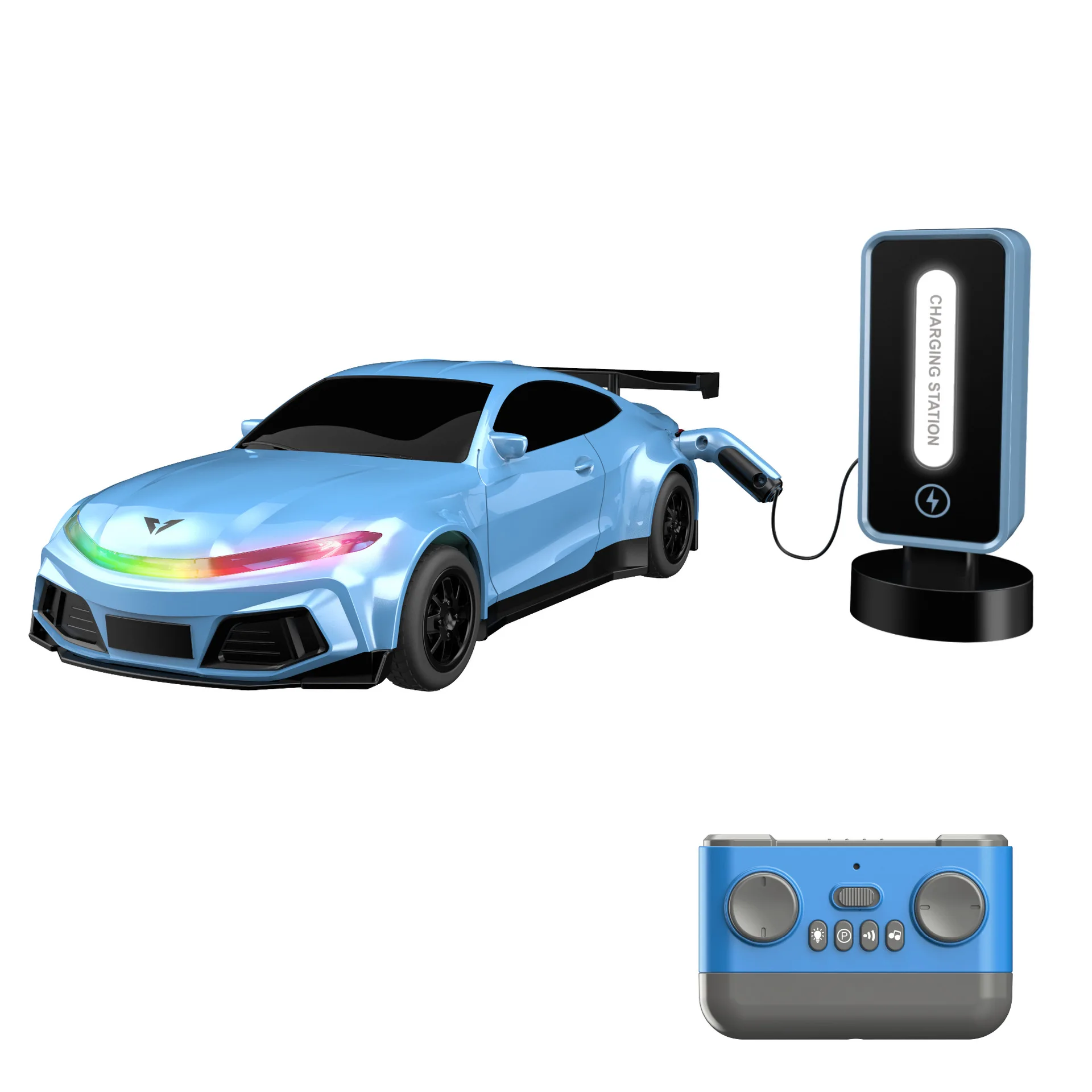 New children's remote control car with charging pile simulation New Energy tram 1:16 sports car model electric toy