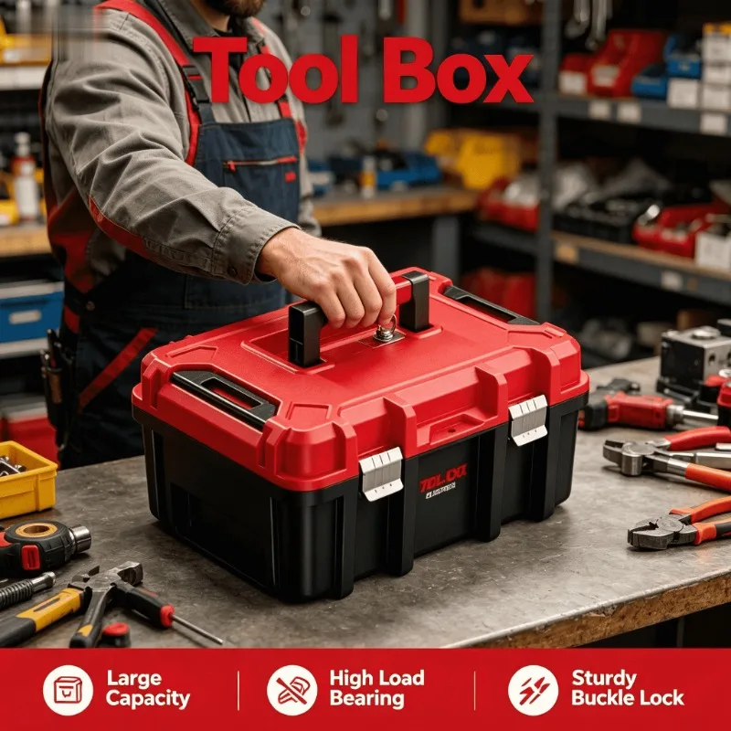 Industrial Grade Heavy Duty Wide Tool Box Portable Multi Function Hammer Drill Organizer for Home Garage Storage Box Tool
