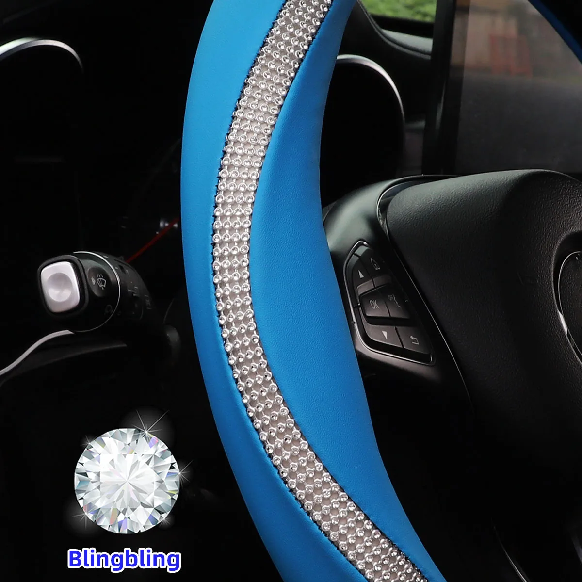 Ein mit Diamanten besetzter Lenkradbezug mit Innenring ist für 14,5 - 15-Zoll-Autozubehör geeignet. – Detail 7