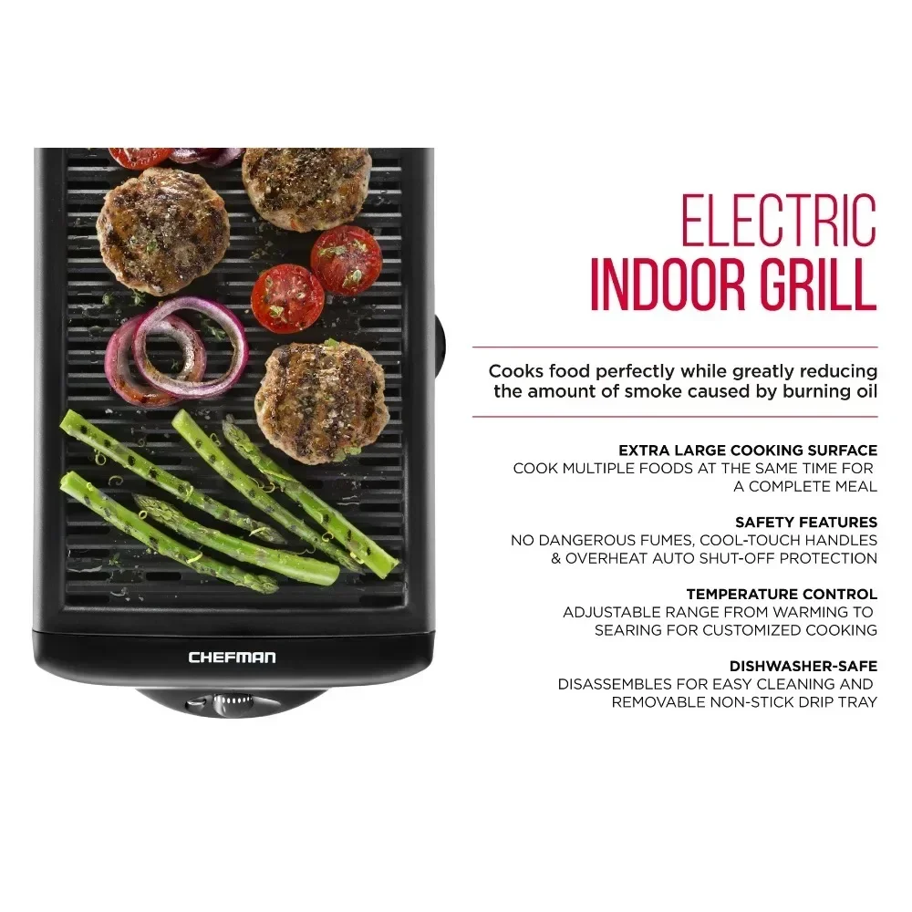 Smokeless Indoor Grill w/ Adjustable Temperature, Non-Stick, Black