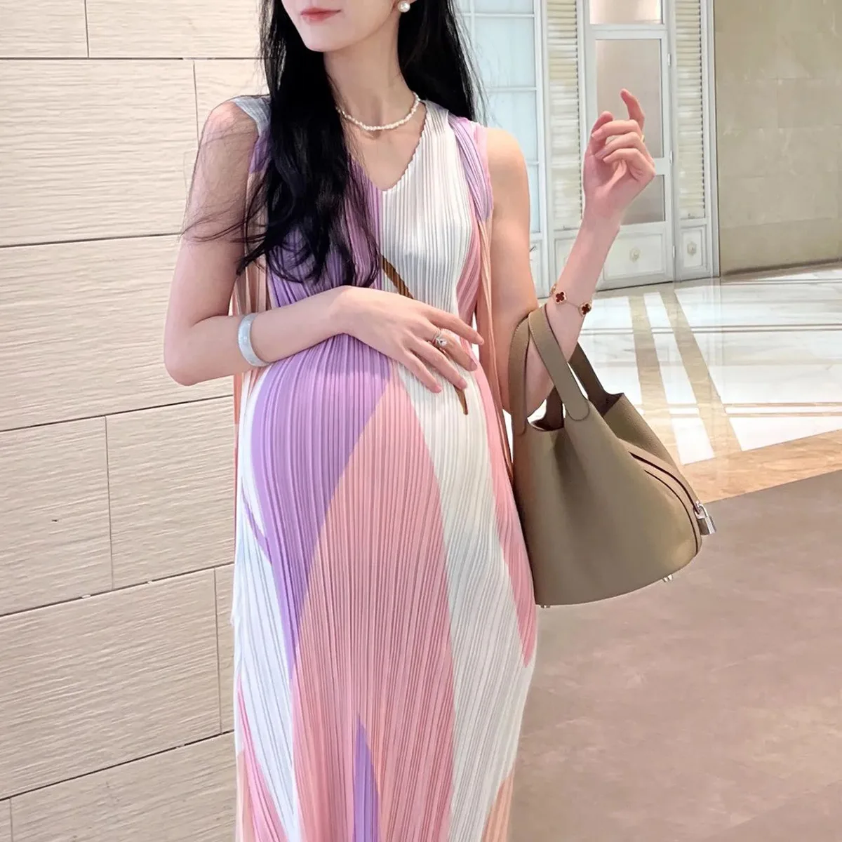 Summer Fashion elegant Pleated Chiffon Maternity Dress sleeveless Loose Casual Clothes for Pregnant Women Pregnancy Clothing