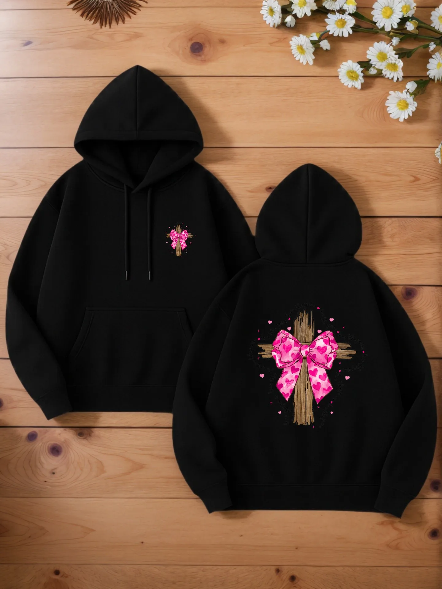 هوديي برسومات للرجال، طراز كبير الحجم مع زهور - طباعة متقاطعة، قماش ناعم، للارتداء اليومي