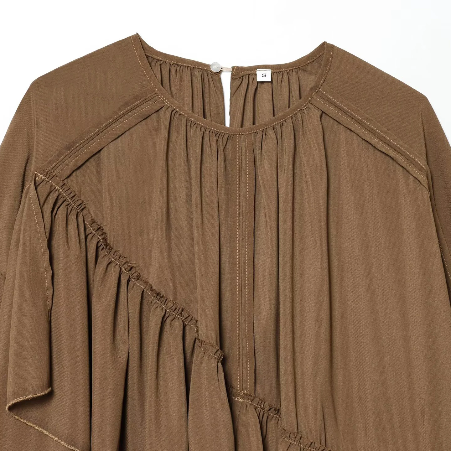 ファイオナブル通勤女性用スリーブ 2025 秋新作シフォン トップス Z ルーズフィットロングスリーブ ラウンドネックジッパー